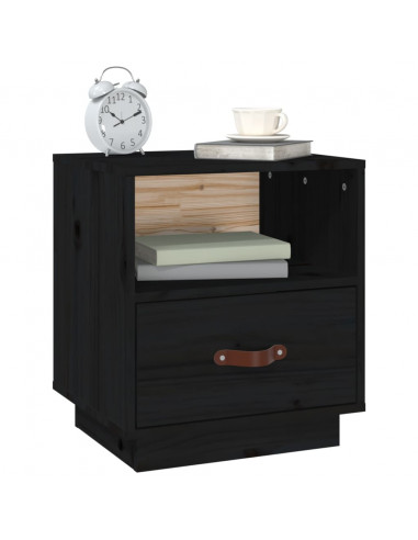 Comodino Nero 40x34x45 cm in Legno Massello di Pino
