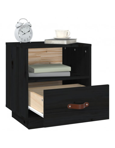 Comodino Nero 40x34x45 cm in Legno Massello di Pino