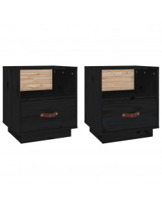 Comodini Nero 2 pz 40x34x45 cm in Legno Massello di Pino 2