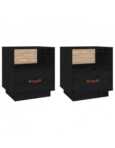 Comodini Nero 2 pz 40x34x45 cm in Legno Massello di Pino