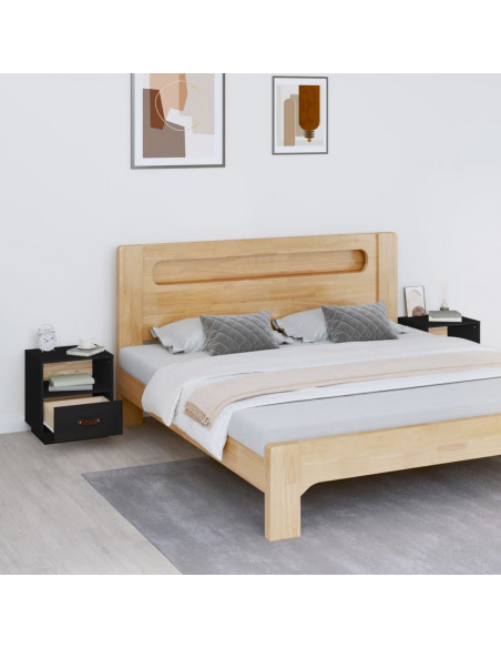 Comodini Nero 2 pz 40x34x45 cm in Legno Massello di Pino