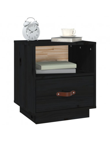 Comodini Nero 2 pz 40x34x45 cm in Legno Massello di Pino