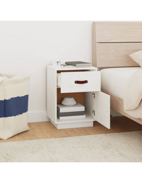 Comodino Bianco 40x34x55 cm in Legno Massello di Pino