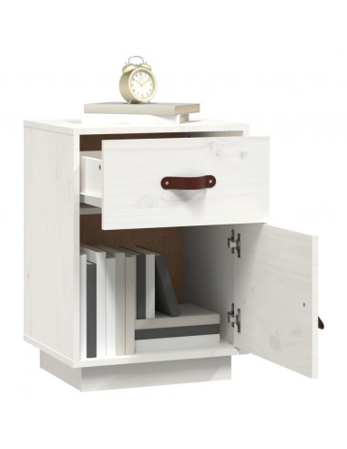 Comodino Bianco 40x34x55 cm in Legno Massello di Pino