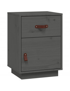 Comodino Grigio 40x34x55 cm in Legno Massello di Pino 2