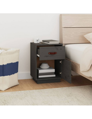 Comodino Grigio 40x34x55 cm in Legno Massello di Pino