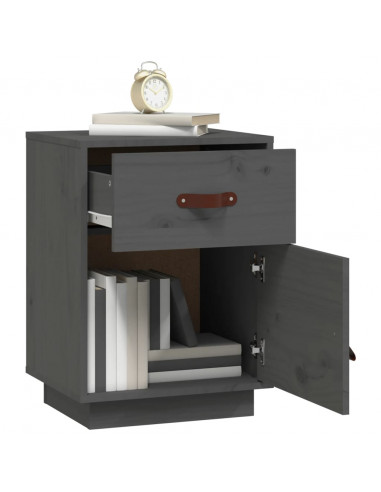 Comodino Grigio 40x34x55 cm in Legno Massello di Pino