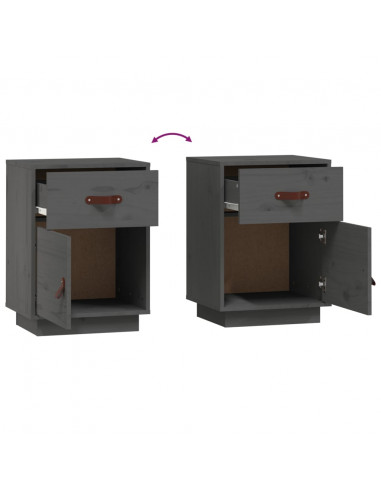 Comodini Grigi 2 pz 40x34x55 cm in Legno Massello di Pino