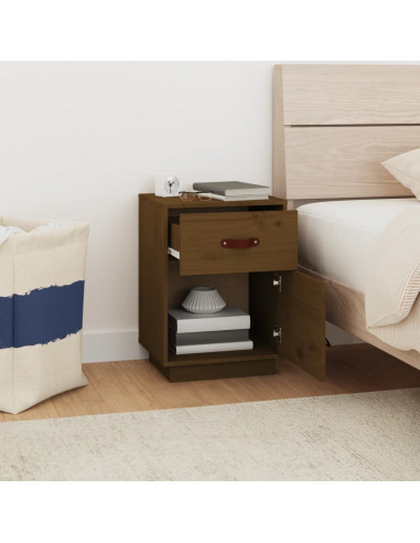 Comodino Miele 40x34x55 cm in Legno Massello di Pino