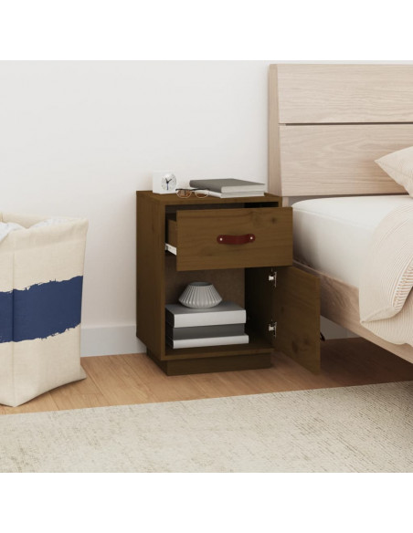 Comodino Miele 40x34x55 cm in Legno Massello di Pino