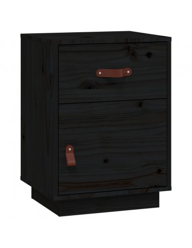 Comodino Nero 40x34x55 cm in Legno Massello di Pino