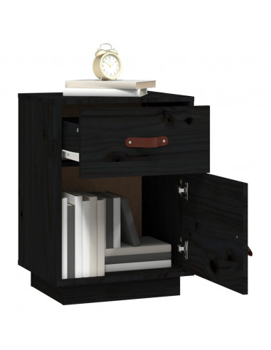 Comodino Nero 40x34x55 cm in Legno Massello di Pino