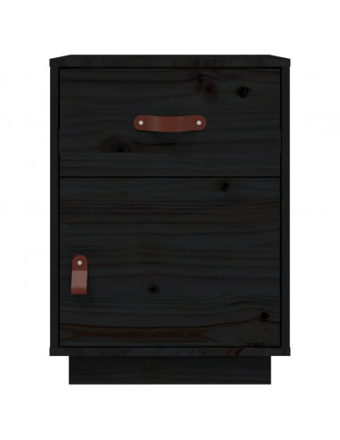 Comodino Nero 40x34x55 cm in Legno Massello di Pino