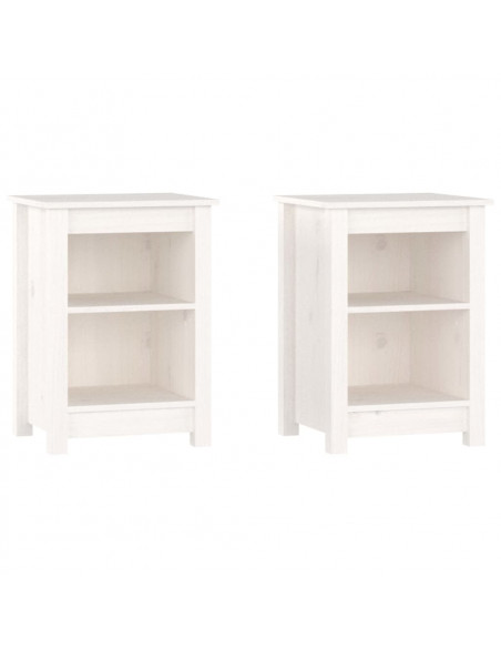 Comodini 2 pz Bianchi 40x35x55 cm in Legno Massello di Pino