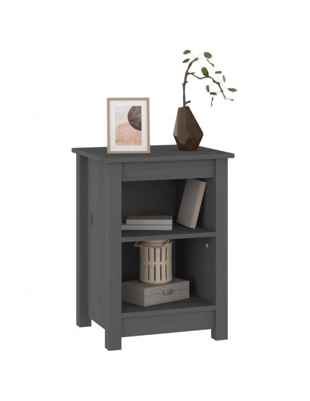 Comodino Grigio 40x35x55 cm in Legno Massello di Pino
