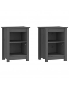 Comodini 2 pz Grigi 40x35x55 cm in Legno Massello di Pino 2