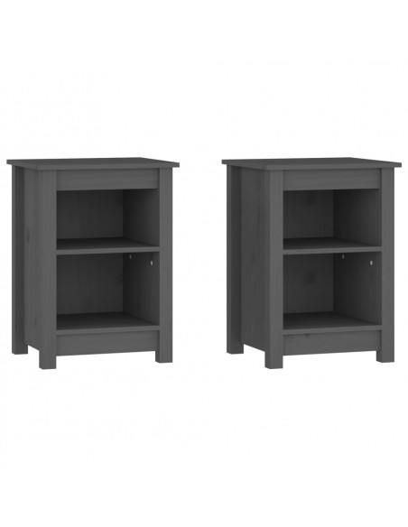 Comodini 2 pz Grigi 40x35x55 cm in Legno Massello di Pino