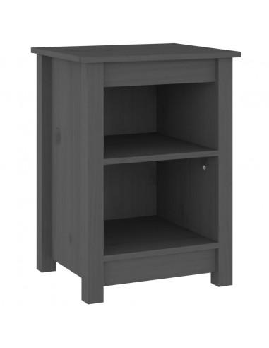 Comodini 2 pz Grigi 40x35x55 cm in Legno Massello di Pino