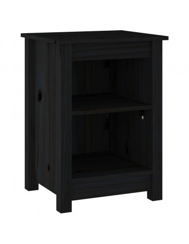 Comodino Nero 40x35x55 cm in Legno Massello di Pino