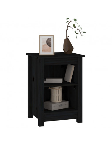 Comodino Nero 40x35x55 cm in Legno Massello di Pino