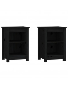 Comodini 2 pz Neri 40x35x55 cm in Legno Massello di Pino 2