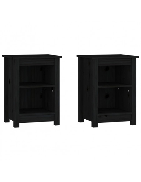Comodini 2 pz Neri 40x35x55 cm in Legno Massello di Pino