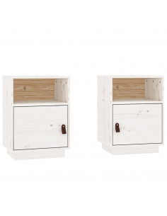 Comodini Bianchi 2 pz 40x34x55 cm in Legno Massello di Pino 2
