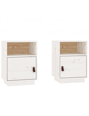 Comodini Bianchi 2 pz 40x34x55 cm in Legno Massello di Pino