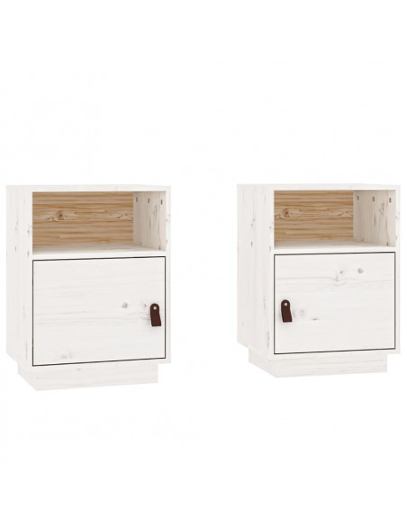 Comodini Bianchi 2 pz 40x34x55 cm in Legno Massello di Pino