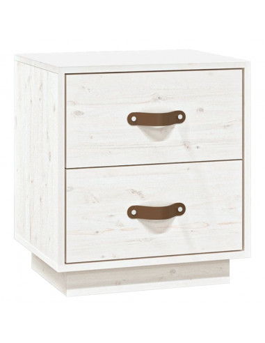 Comodino Bianco 40x34x45 cm in Legno Massello di Pino