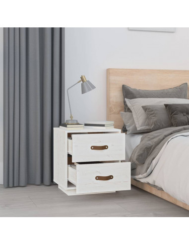 Comodino Bianco 40x34x45 cm in Legno Massello di Pino