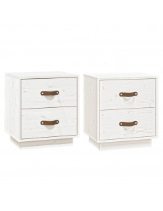 Comodini Bianchi 2 pz 40x34x45 cm in Legno Massello di Pino 2