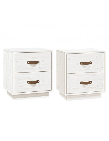 Comodini Bianchi 2 pz 40x34x45 cm in Legno Massello di Pino