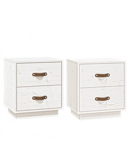 Comodini Bianchi 2 pz 40x34x45 cm in Legno Massello di Pino