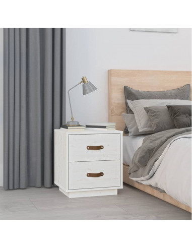 Comodini Bianchi 2 pz 40x34x45 cm in Legno Massello di Pino