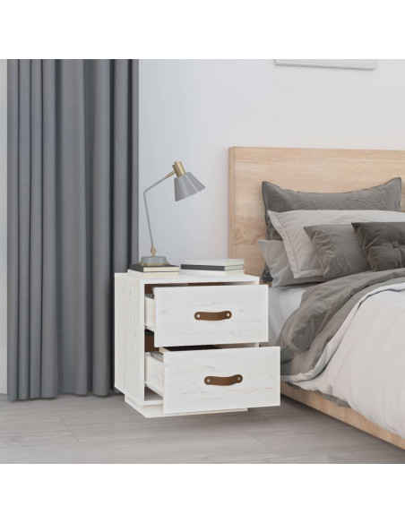 Comodini Bianchi 2 pz 40x34x45 cm in Legno Massello di Pino