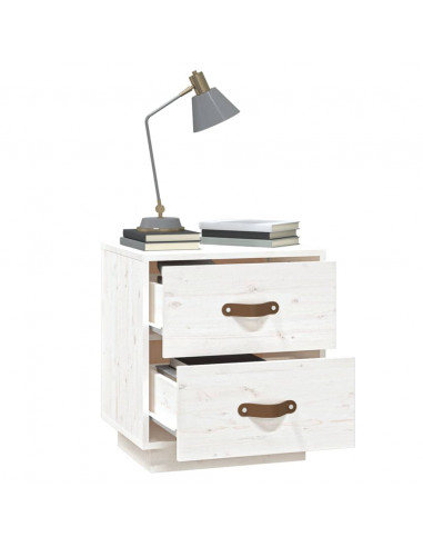 Comodini Bianchi 2 pz 40x34x45 cm in Legno Massello di Pino