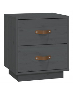 Comodino Grigio 40x34x45 cm in Legno Massello di Pino 2