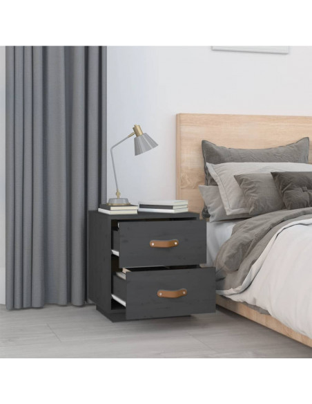 Comodino Grigio 40x34x45 cm in Legno Massello di Pino