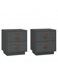 Comodini Grigi 2 pz 40x34x45 cm in Legno Massello di Pino 2