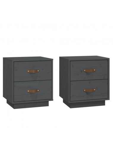 Comodini Grigi 2 pz 40x34x45 cm in Legno Massello di Pino