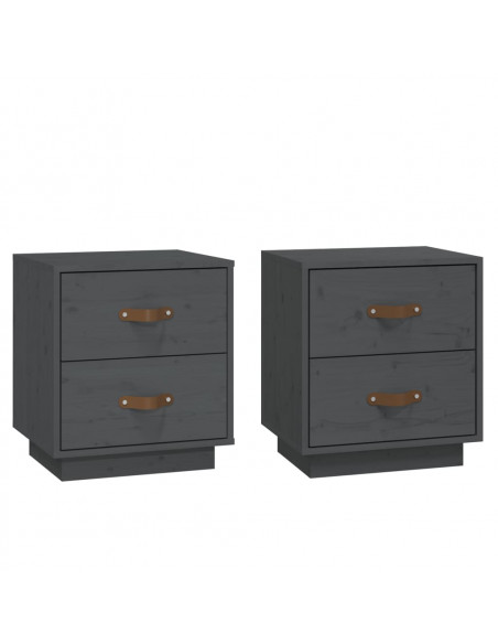 Comodini Grigi 2 pz 40x34x45 cm in Legno Massello di Pino