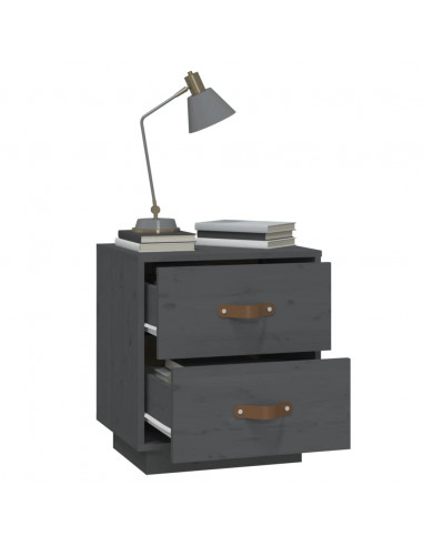 Comodini Grigi 2 pz 40x34x45 cm in Legno Massello di Pino