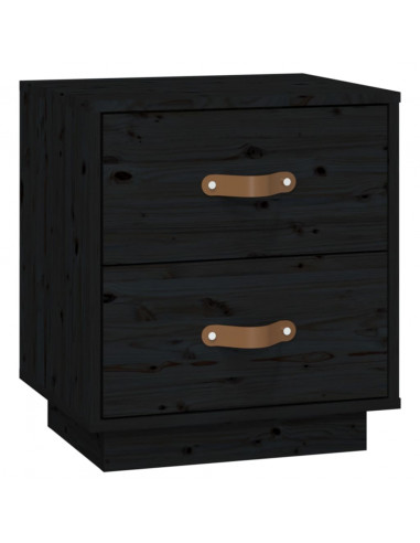 Comodino Nero 40x34x45 cm in Legno Massello di Pino