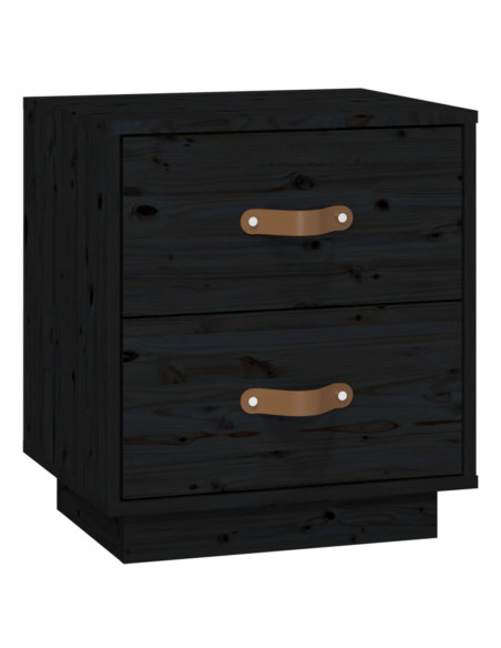 Comodino Nero 40x34x45 cm in Legno Massello di Pino