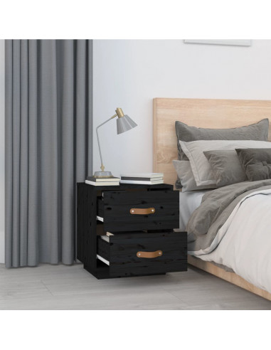 Comodino Nero 40x34x45 cm in Legno Massello di Pino