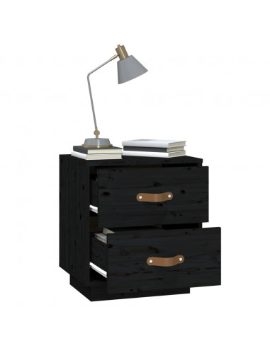 Comodino Nero 40x34x45 cm in Legno Massello di Pino