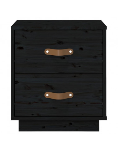 Comodino Nero 40x34x45 cm in Legno Massello di Pino