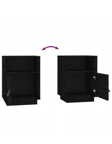 Comodini Neri 2 pz 40x34x55 cm in Legno Massello di Pino