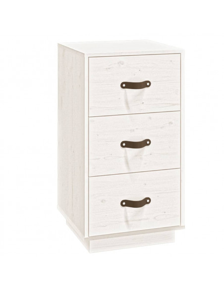 Comodino Bianco 40x40x75 cm in Legno Massello di Pino